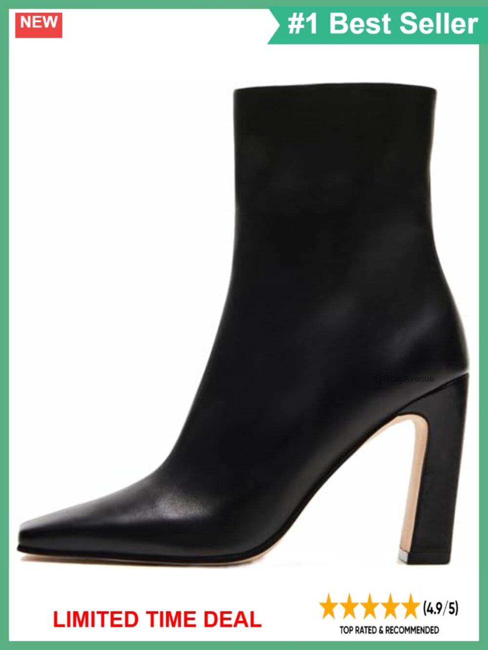 Square Toe Chunky Block Heel Ankle Booties Side Zip Faux Leather